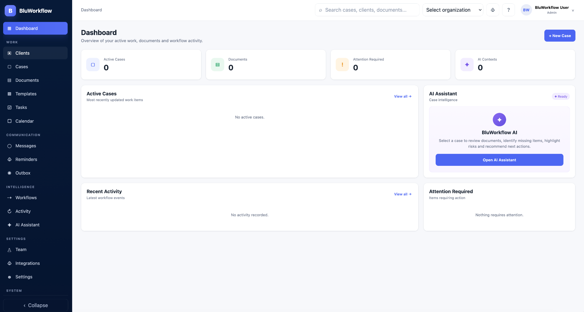 BluWorkflow workflow management dashboard